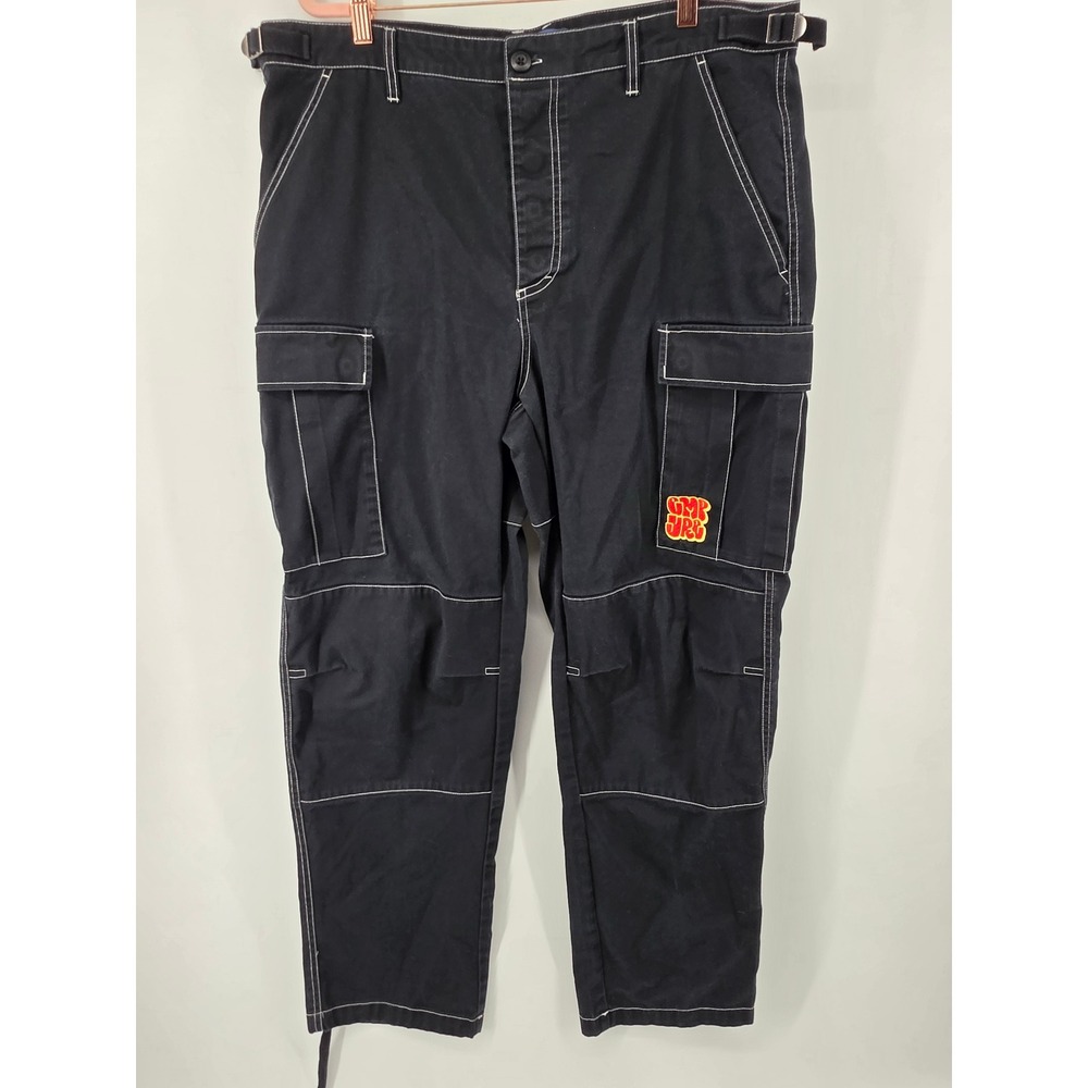 Empyre Mens Black Cargo Pants White Contrast Stitching Size 36 Streetwear Pant